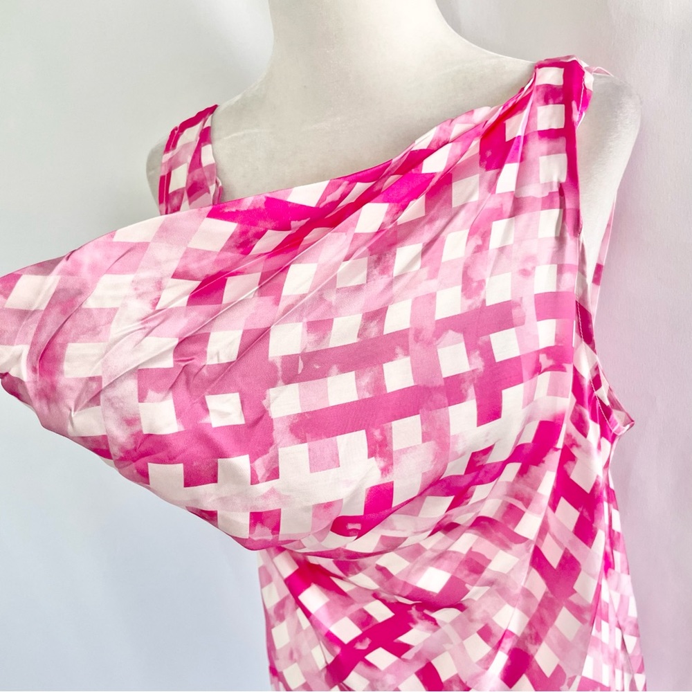 New Chloe Kristyn Gingham Satin Double Strap Cowl Neck Tank Top Pink Size Large - Picture 7 of 16